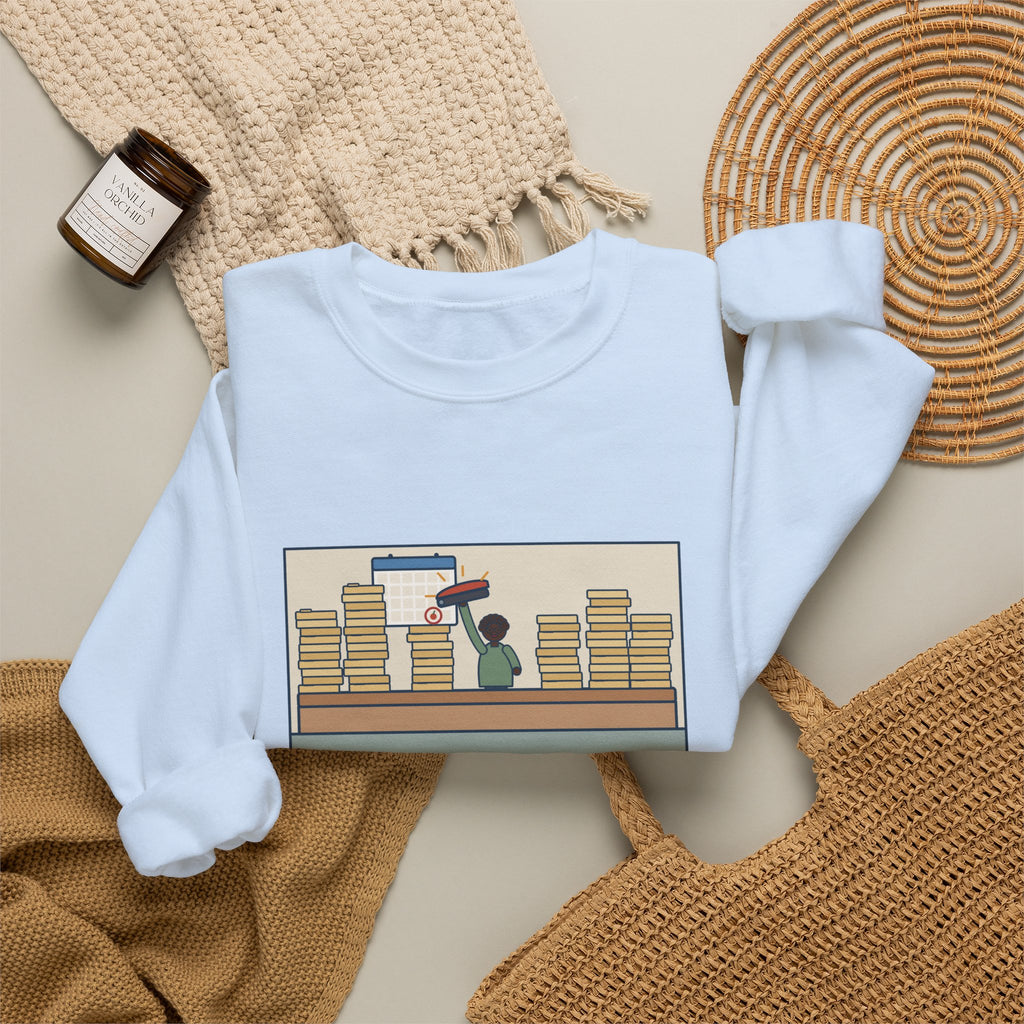 School Registrar Sweatshirt, August, Three Hundred Enrollment Forms and One Stapler, Funny Front Office Crewneck