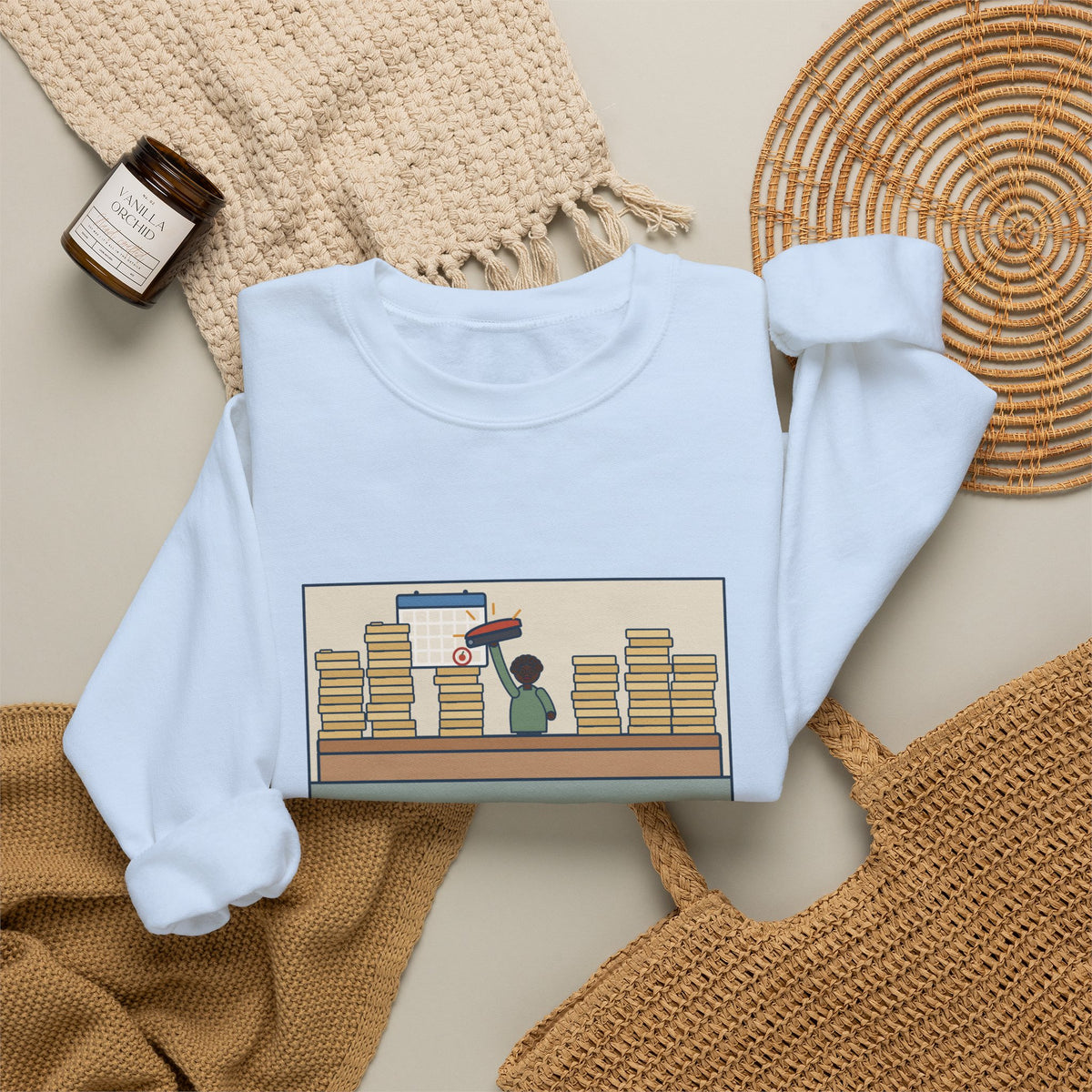 School Registrar Sweatshirt, August, Three Hundred Enrollment Forms and One Stapler, Funny Front Office Crewneck