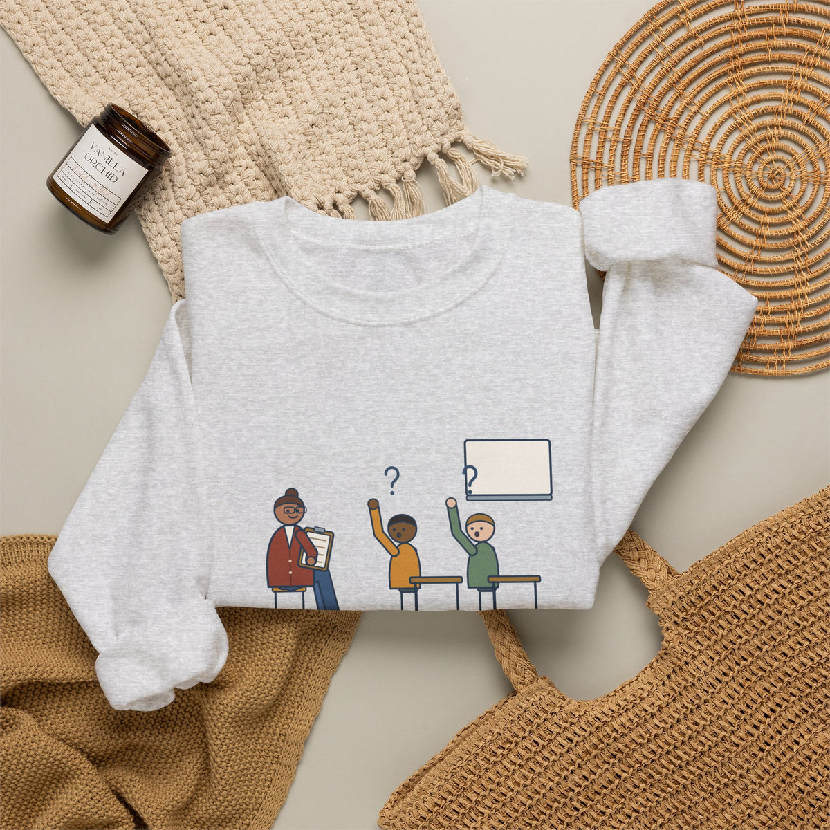 Instructional Coach Crewneck Sweatshirt - Two Kids Asked If I'm the Sub
