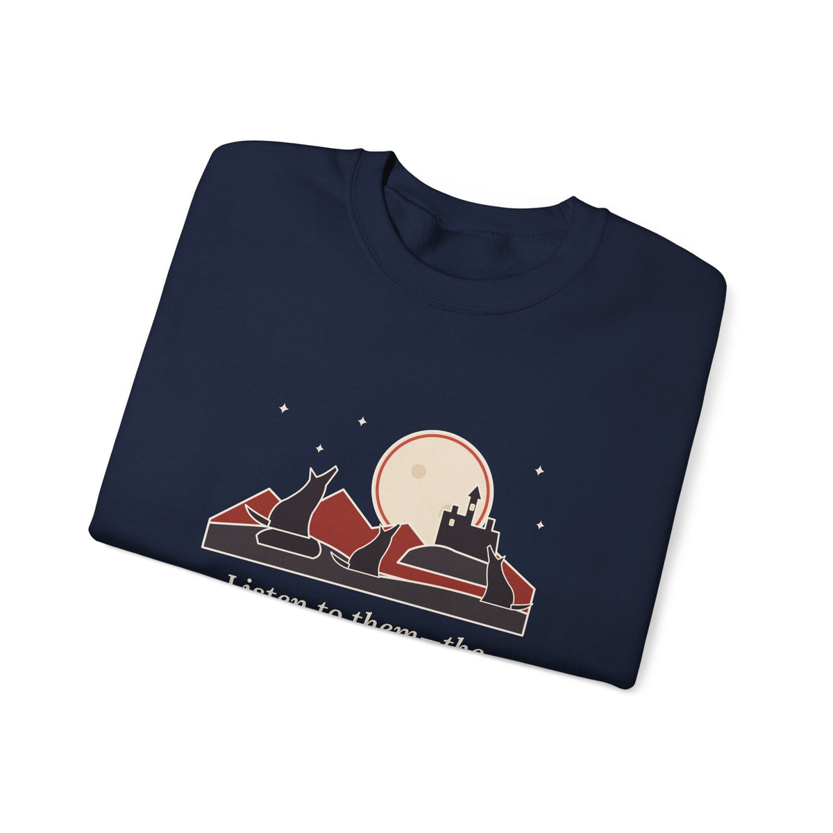 The Children of the Night Sweatshirt, Gothic Bram Stoker Quote Crewneck with Wolves and Red Moon