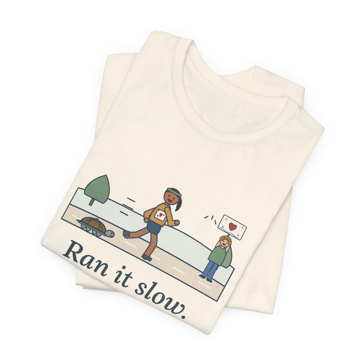 Ran It Slow. Ran It Anyway. T-Shirt, Running Quote Tee with Turtle Pace