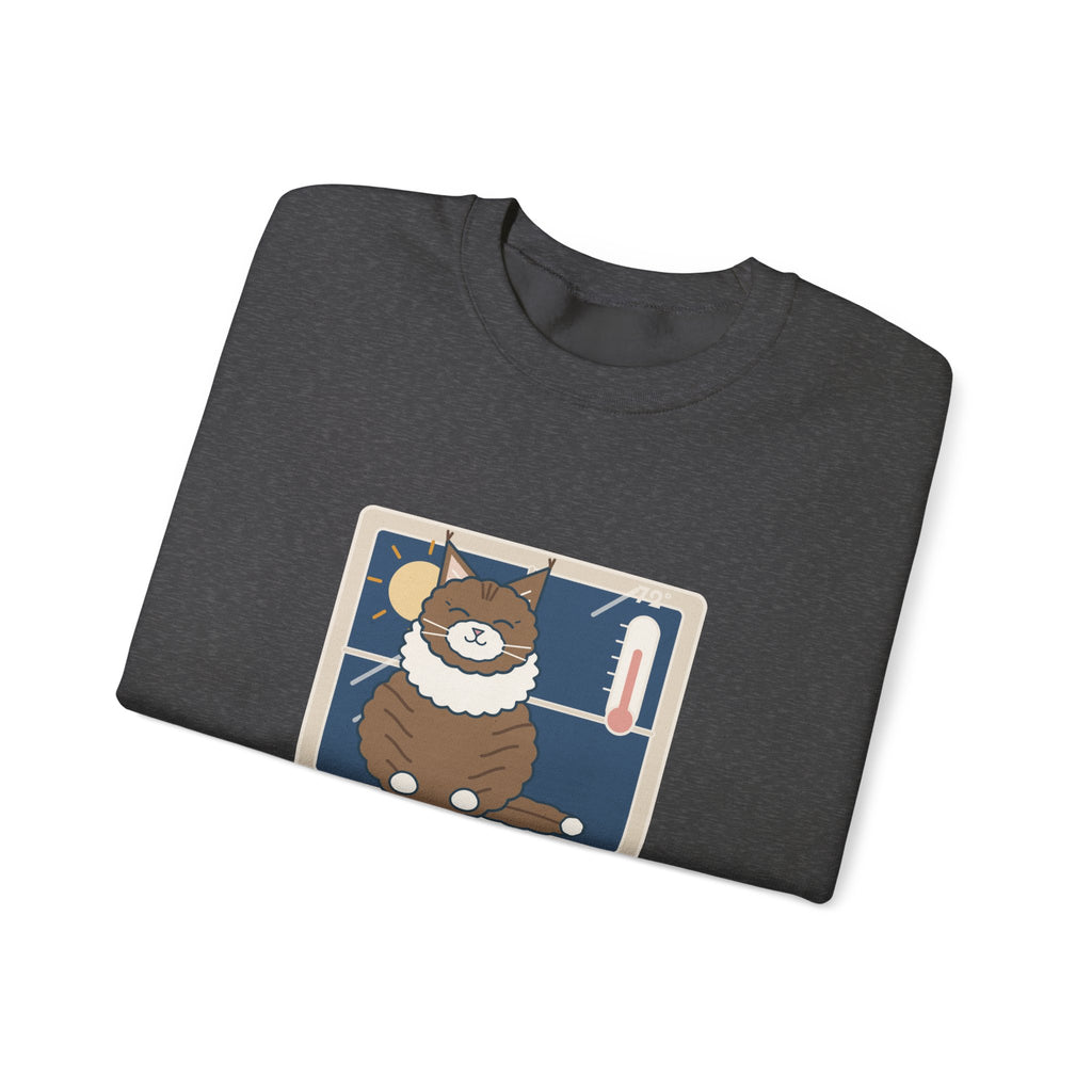 Norwegian Forest Cat Crewneck Sweatshirt - Wears a Winter Coat to the Windowsill
