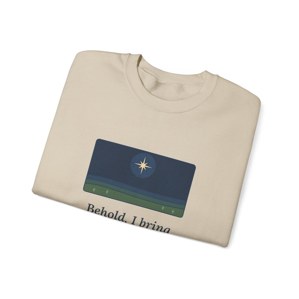Good Tidings of Great Joy Sweatshirt, Christmas Luke 2:10 Quote Crewneck with Star over Field