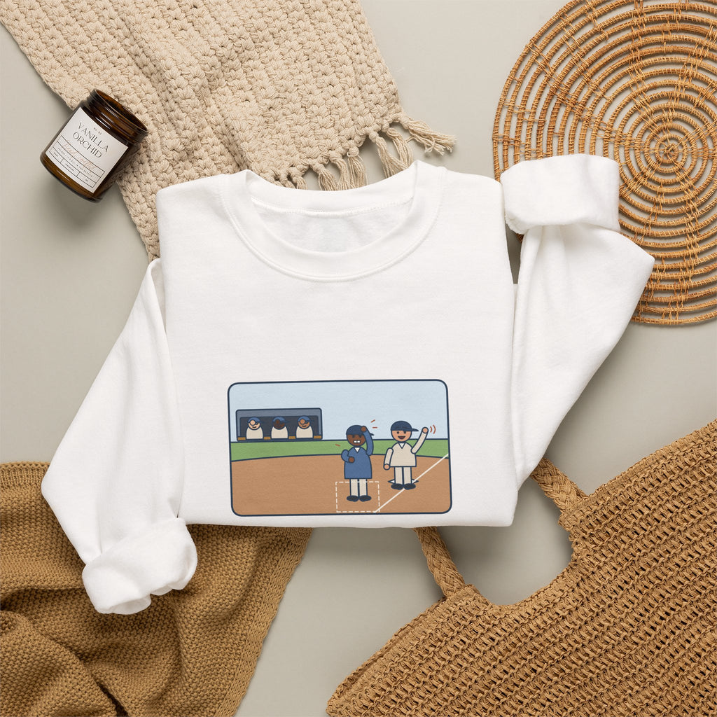 Baseball Coach Sweatshirt, Flashed Fourteen Signs to Third Base, The Runner Waved Back, Funny Third Base Box Crewneck