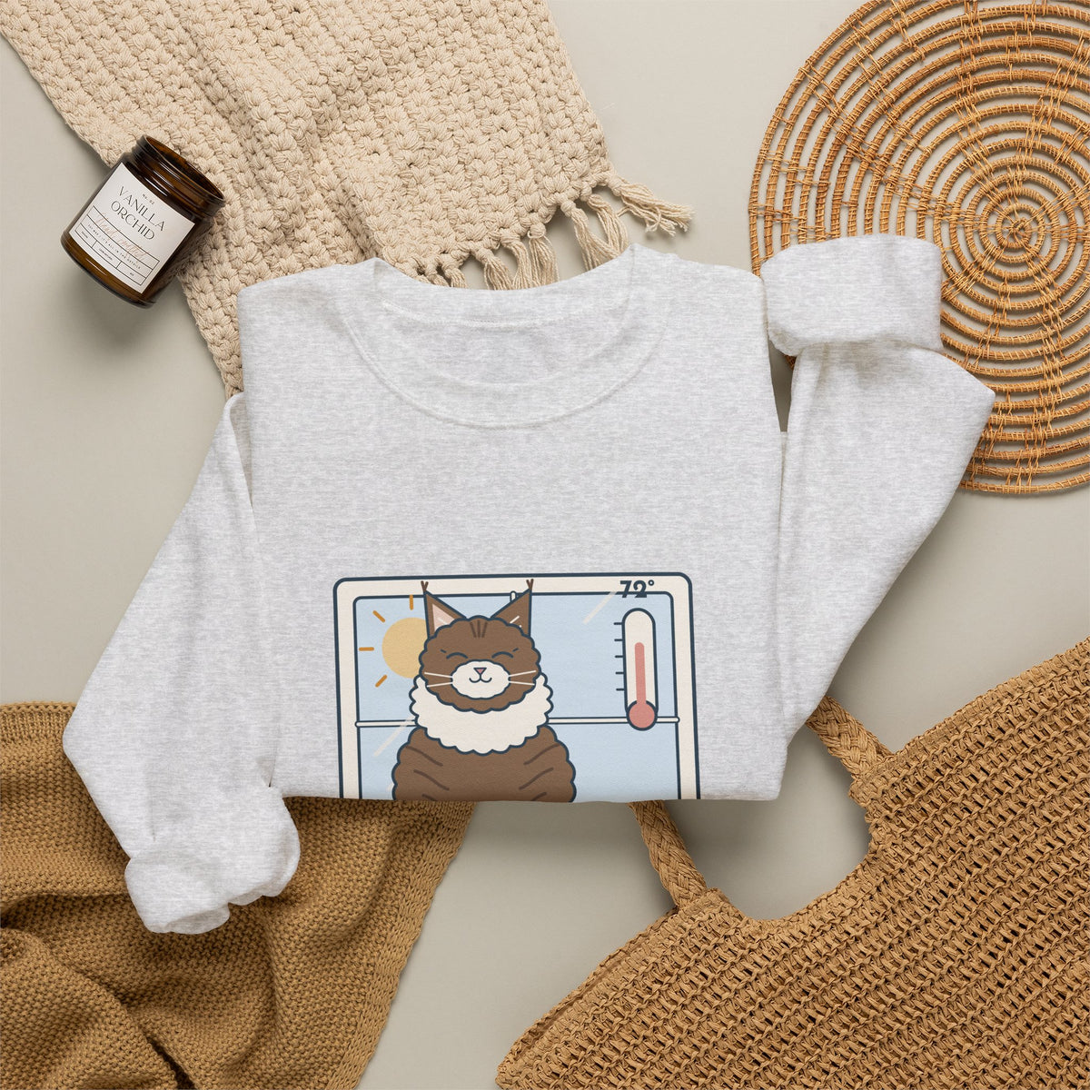 Norwegian Forest Cat Crewneck Sweatshirt - Wears a Winter Coat to the Windowsill