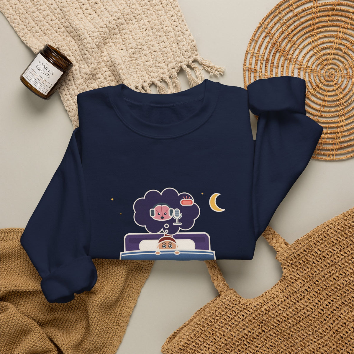 Funny Night Owl Crewneck Sweatshirt - My Brain Starts a Podcast at Bedtime