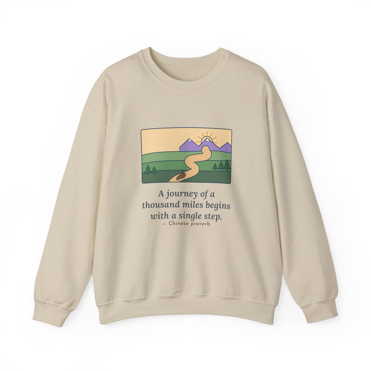 A Journey of a Thousand Miles Begins With a Single Step Sweatshirt, Wisdom Proverb Crewneck, Winding Road