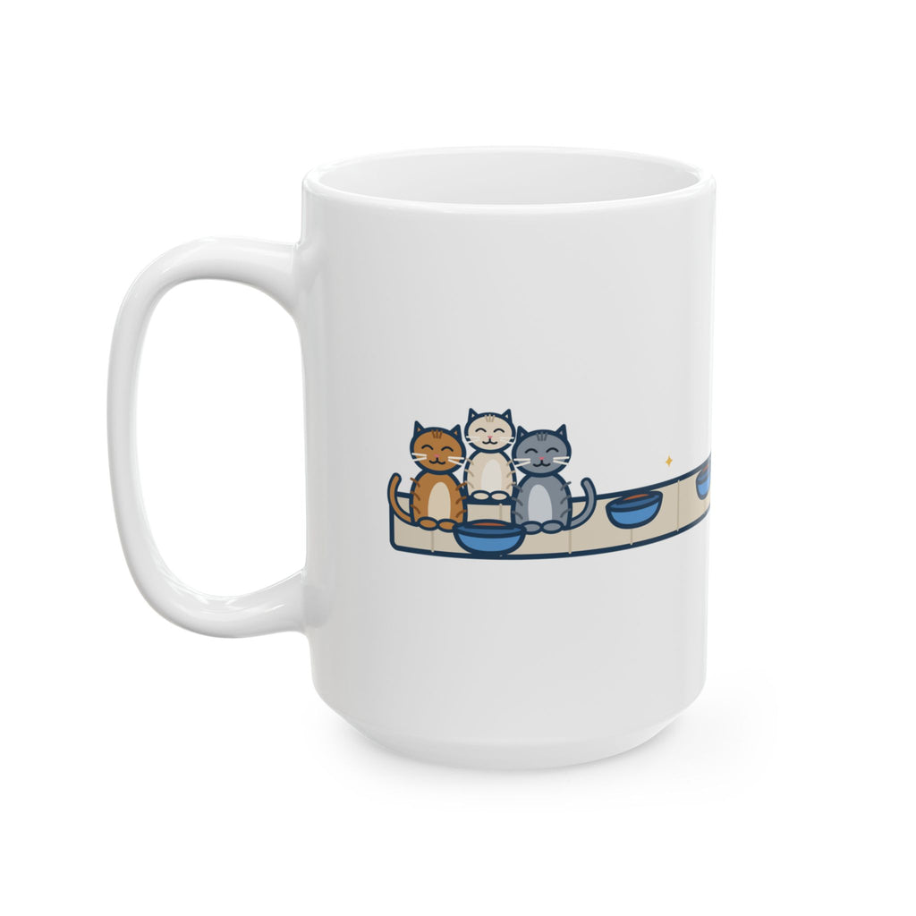 Three Bowls of the Same Food, Every Cat Wants the One on the Left 15oz Mug, Large Funny Three Cats Coffee Mug