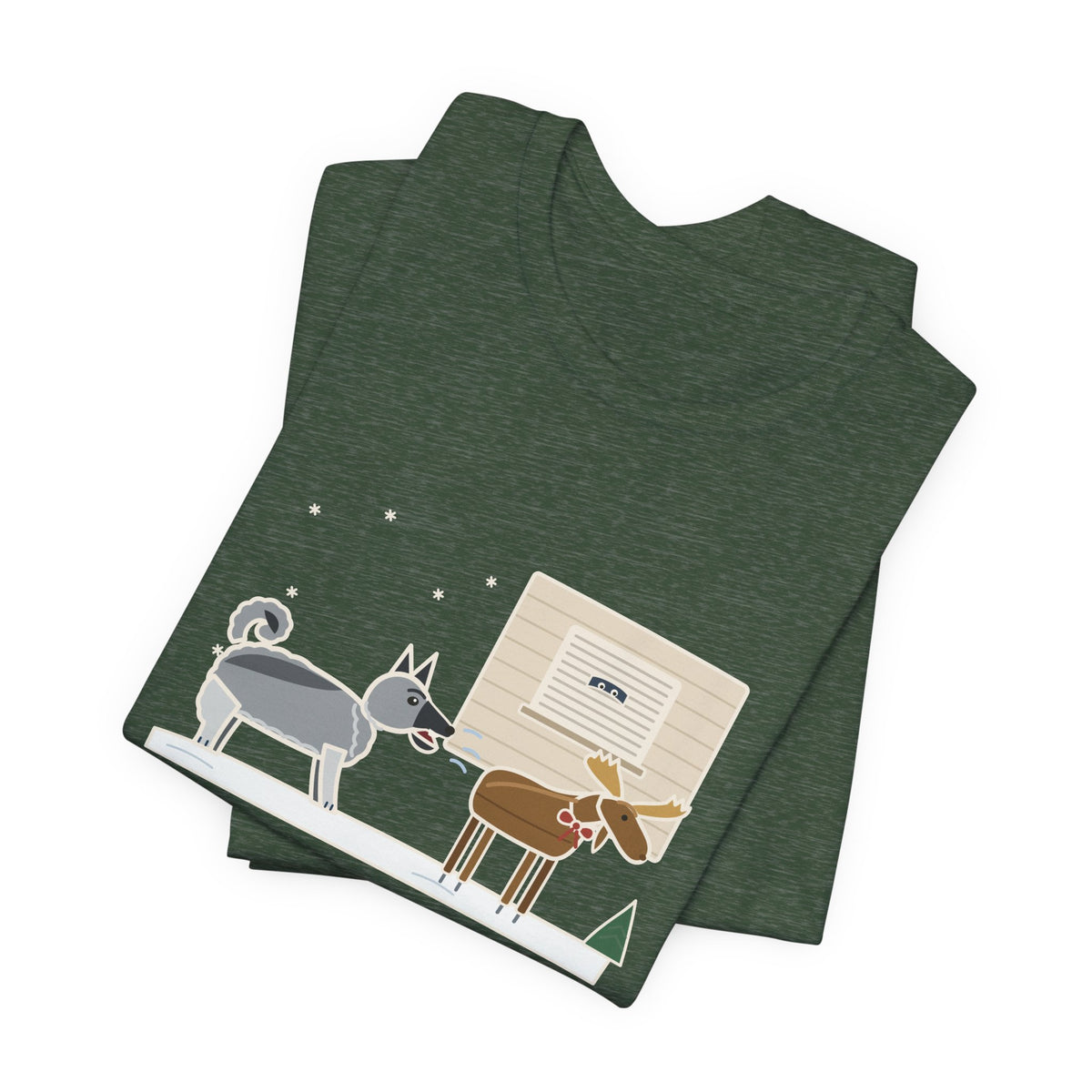 Norwegian Elkhound T-Shirt - Barked at the Plastic Lawn Moose for an Hour, Winter Dog Tee