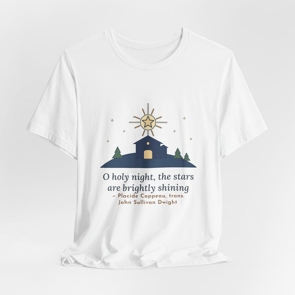 Cappeau Quote T-Shirt, The Stars Are Brightly Shining, Christmas Star over Stable Tee
