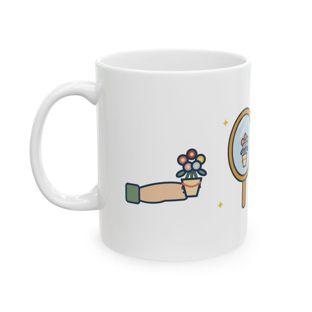 Oscar Wilde Quote Mug, To Love Oneself Is the Beginning of a Life-Long Romance, Self-Love Mirror Bouquet Coffee Mug 11oz