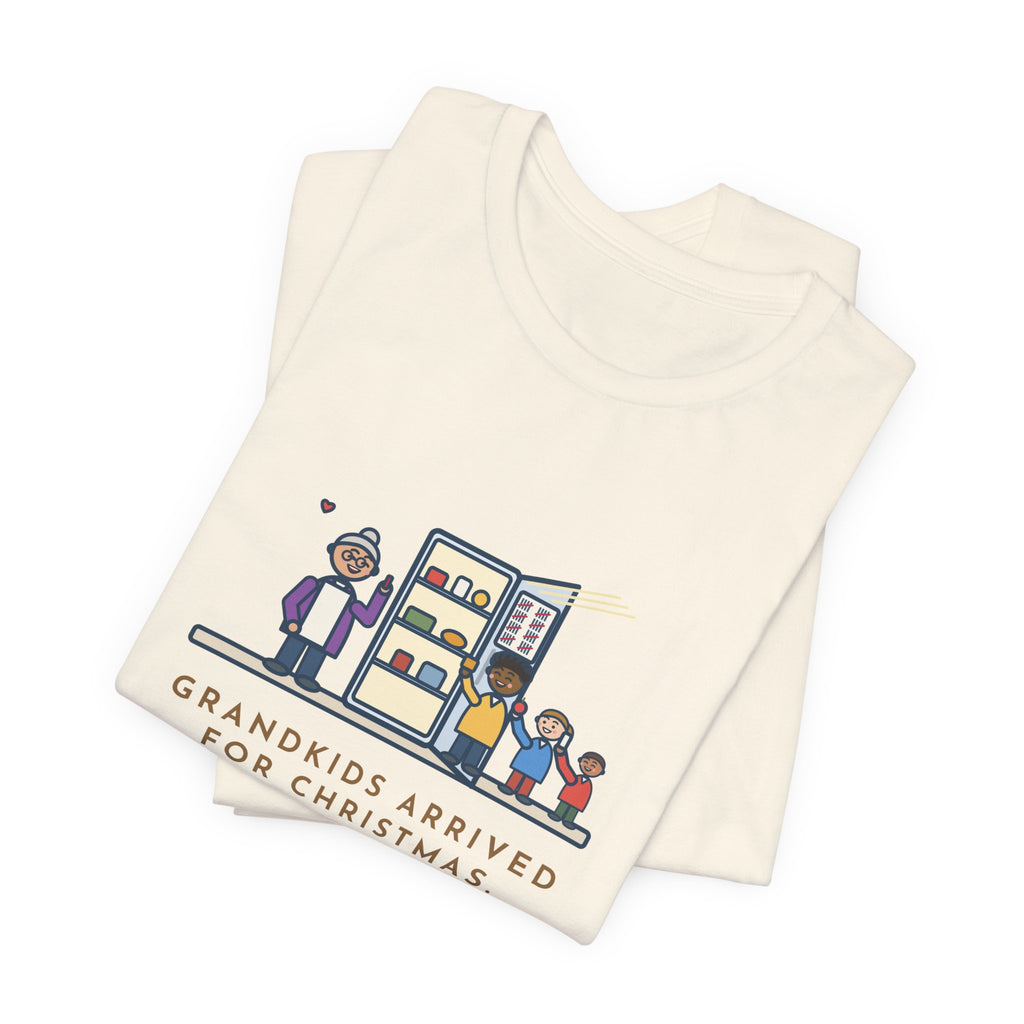 Funny Grandkids at Christmas T-Shirt, Arrived for the Holiday, The Fridge Door Opened Forty Times in the First Hour, Fridge Tally Tee