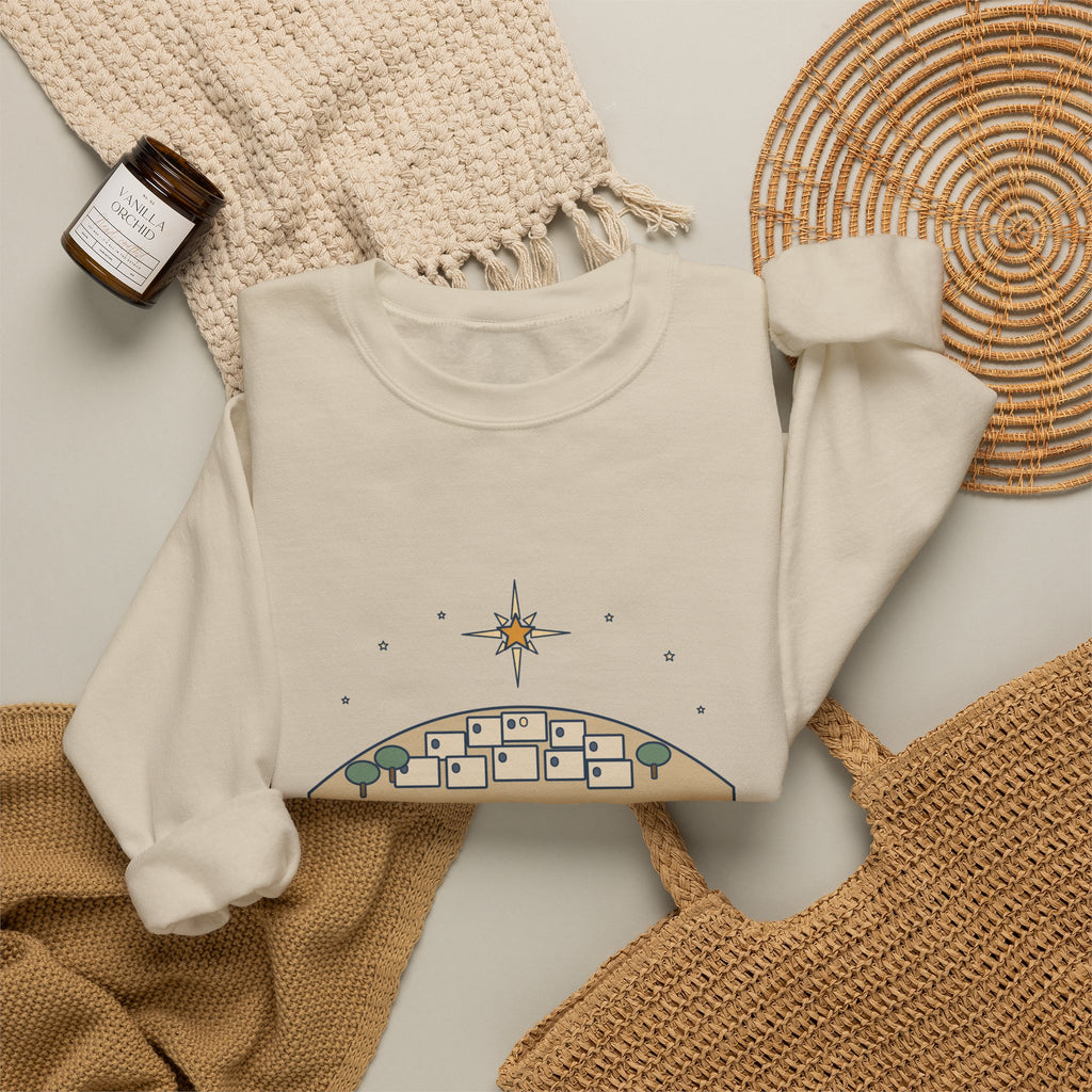 O Little Town of Bethlehem Sweatshirt, Christmas Brooks Quote Crewneck with Hill Town Star