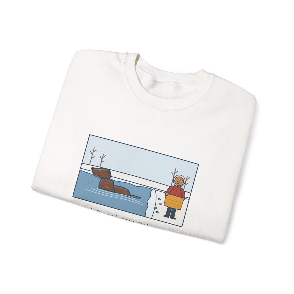 Chesapeake Bay Retriever Sweatshirt, Saw the Lake in January and Went In Anyway, Twice, Funny Winter Lake Crewneck