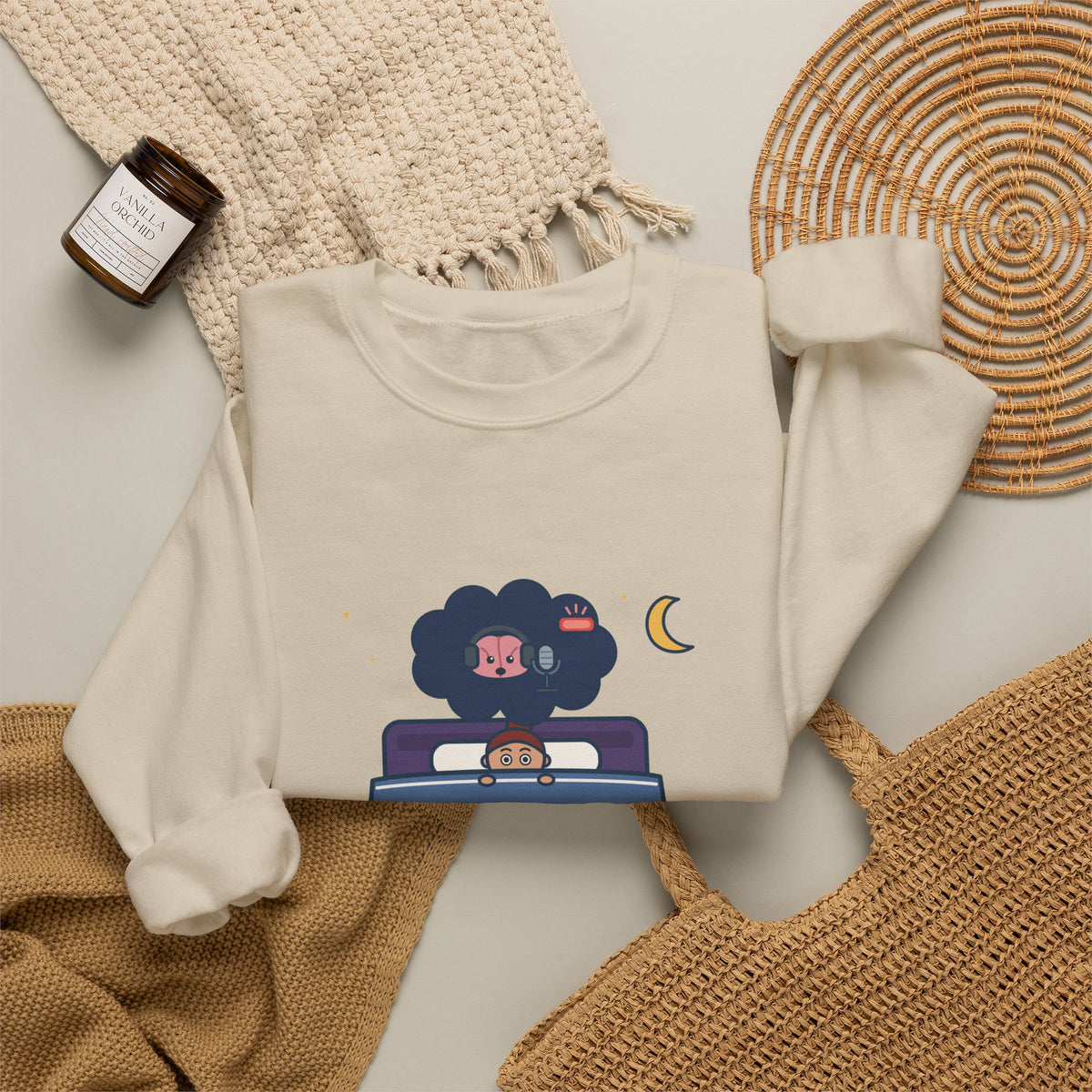 Funny Night Owl Crewneck Sweatshirt - My Brain Starts a Podcast at Bedtime