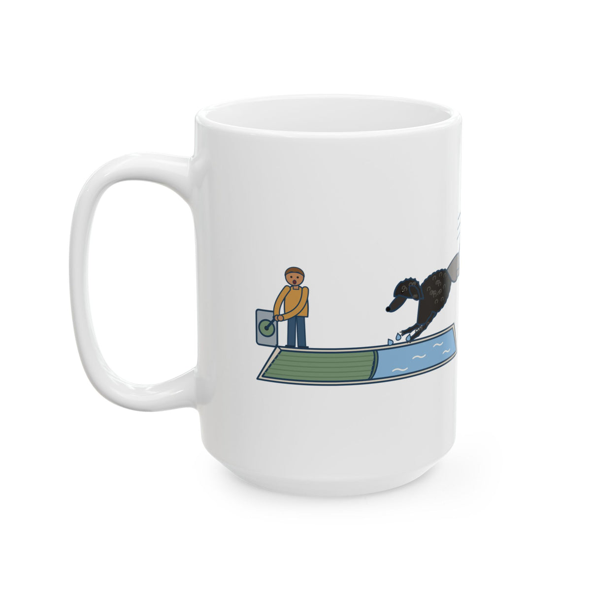 Large 15oz Portuguese Water Dog Mug - Leaping Into the Pool Dog Owner Gift