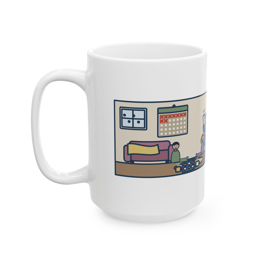 Day Nine, The Kids Asked Which Day It Was, I Checked My Phone 15oz Mug, Large Funny Winter Break Coffee Mug