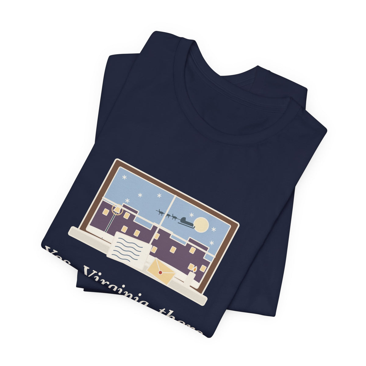 F. P. Church Quote T-Shirt, Yes Virginia 1897 Editorial, Christmas Snowy Windowsill Letter Tee