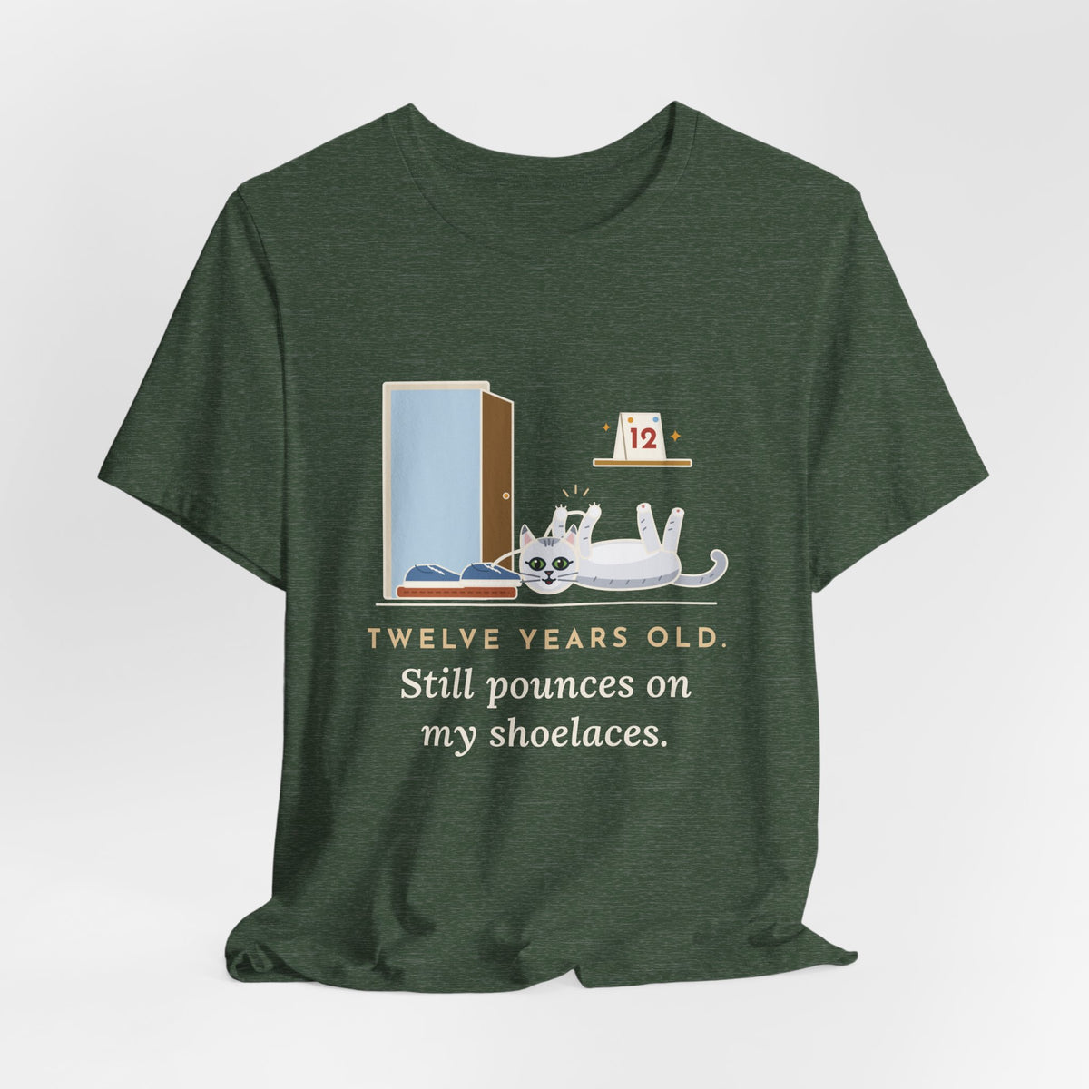 Burmilla Cat T-Shirt - Twelve Years Old, Still Pounces on My Shoelaces Senior Cat Lover Tee