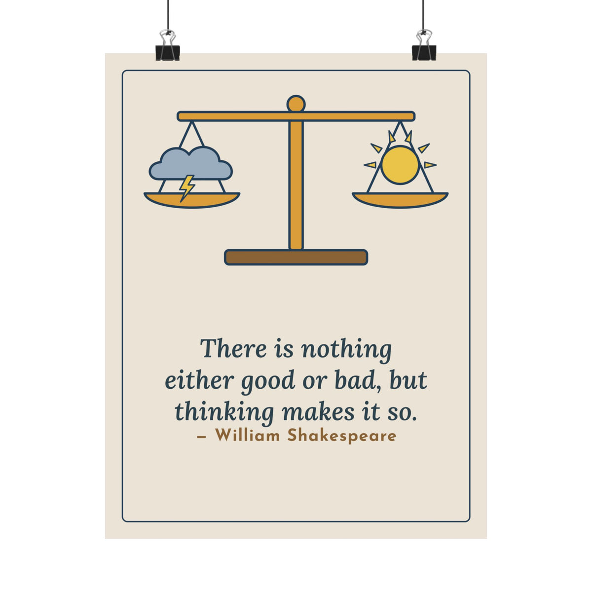 Shakespeare Quote Poster, Nothing Either Good or Bad But Thinking Makes It So, Mindset Balanced Scale Wall Art