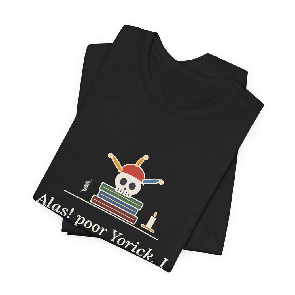 Shakespeare Quote T-Shirt, Alas, Poor Yorick, Gothic Jester Skull Tee