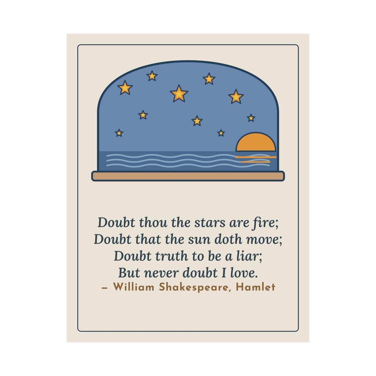 Shakespeare Quote Poster, But Never Doubt I Love, Love Fiery Stars at Sea Wall Art