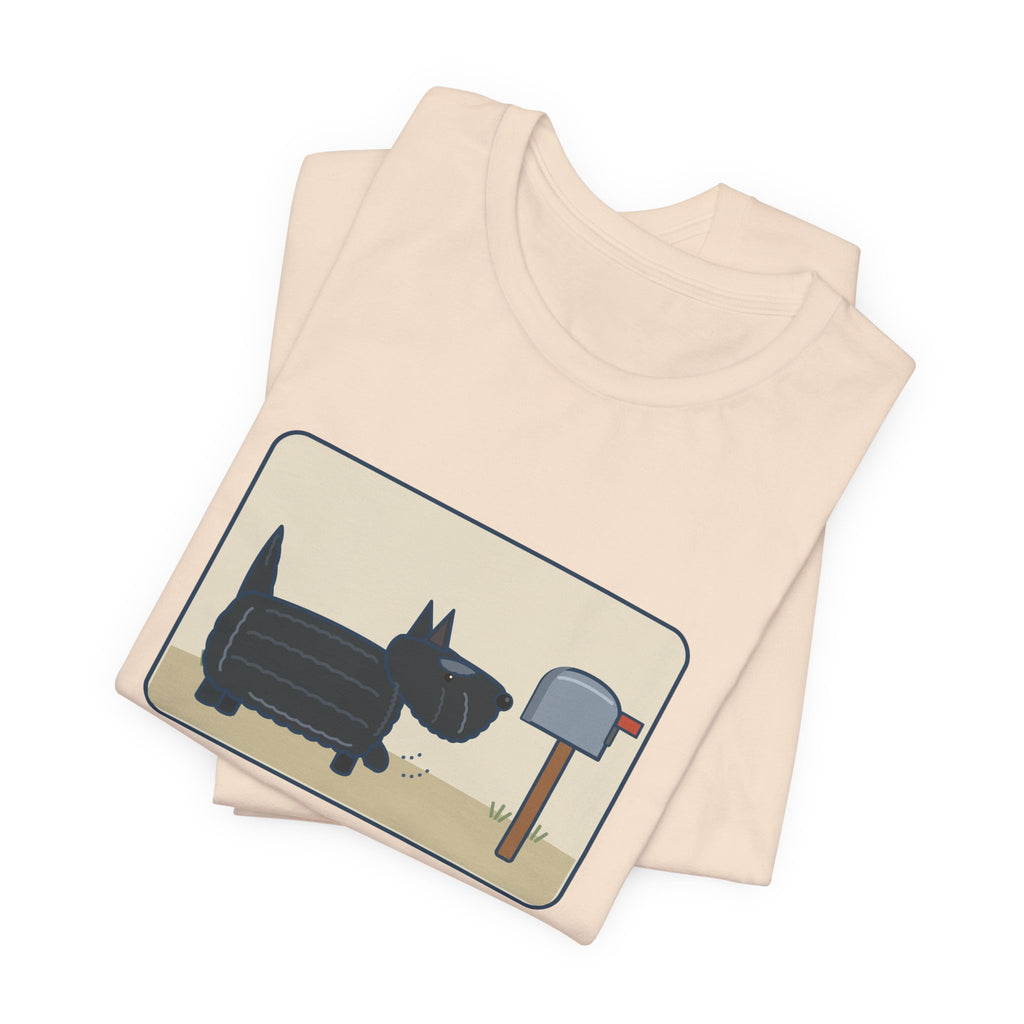Scottish Terrier T-Shirt - Tail Straight Up Like a Carrot, Marching to the Mailbox Scottie Tee
