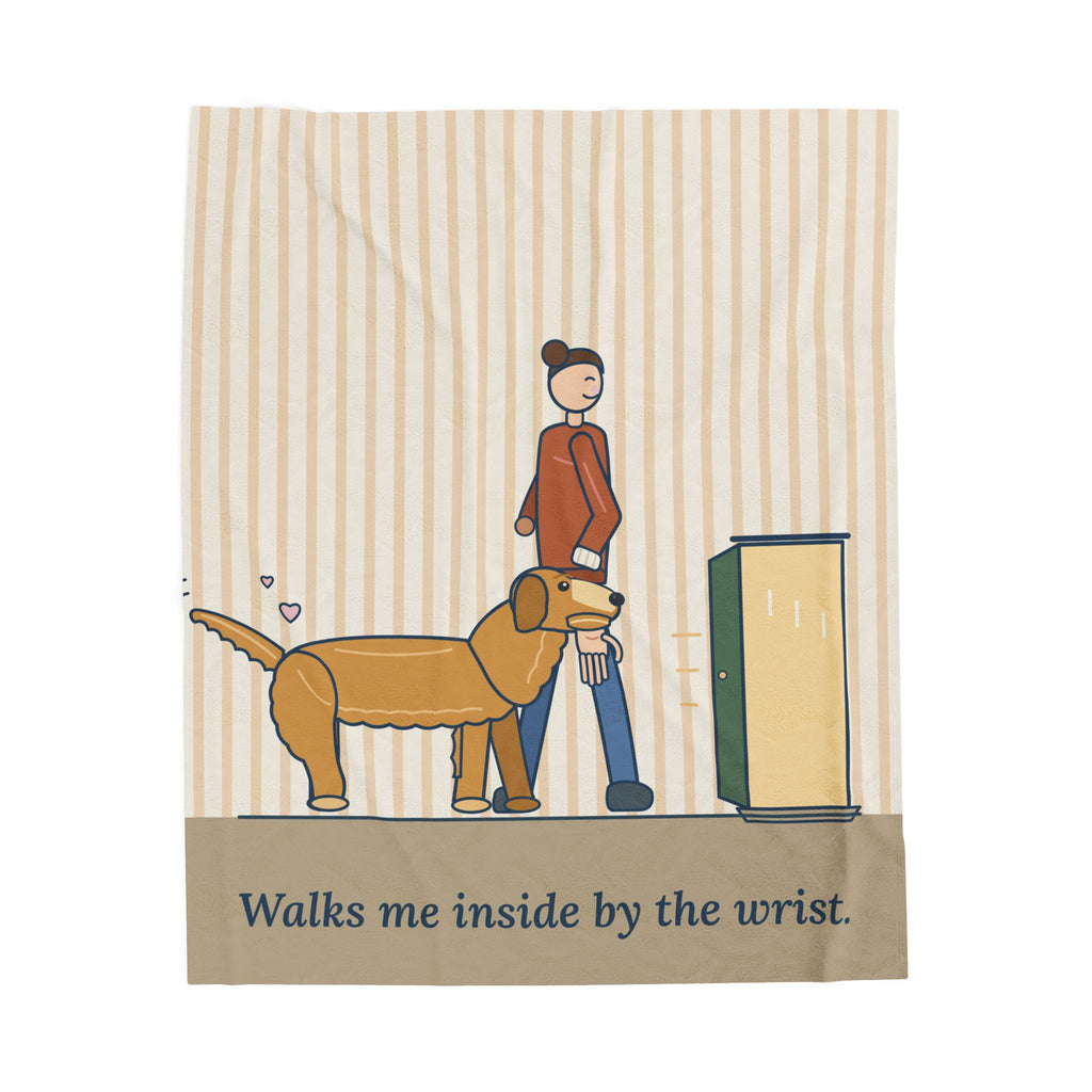 Golden Retriever Blanket - Walks Me Inside by the Wrist. Velveteen Plush Throw