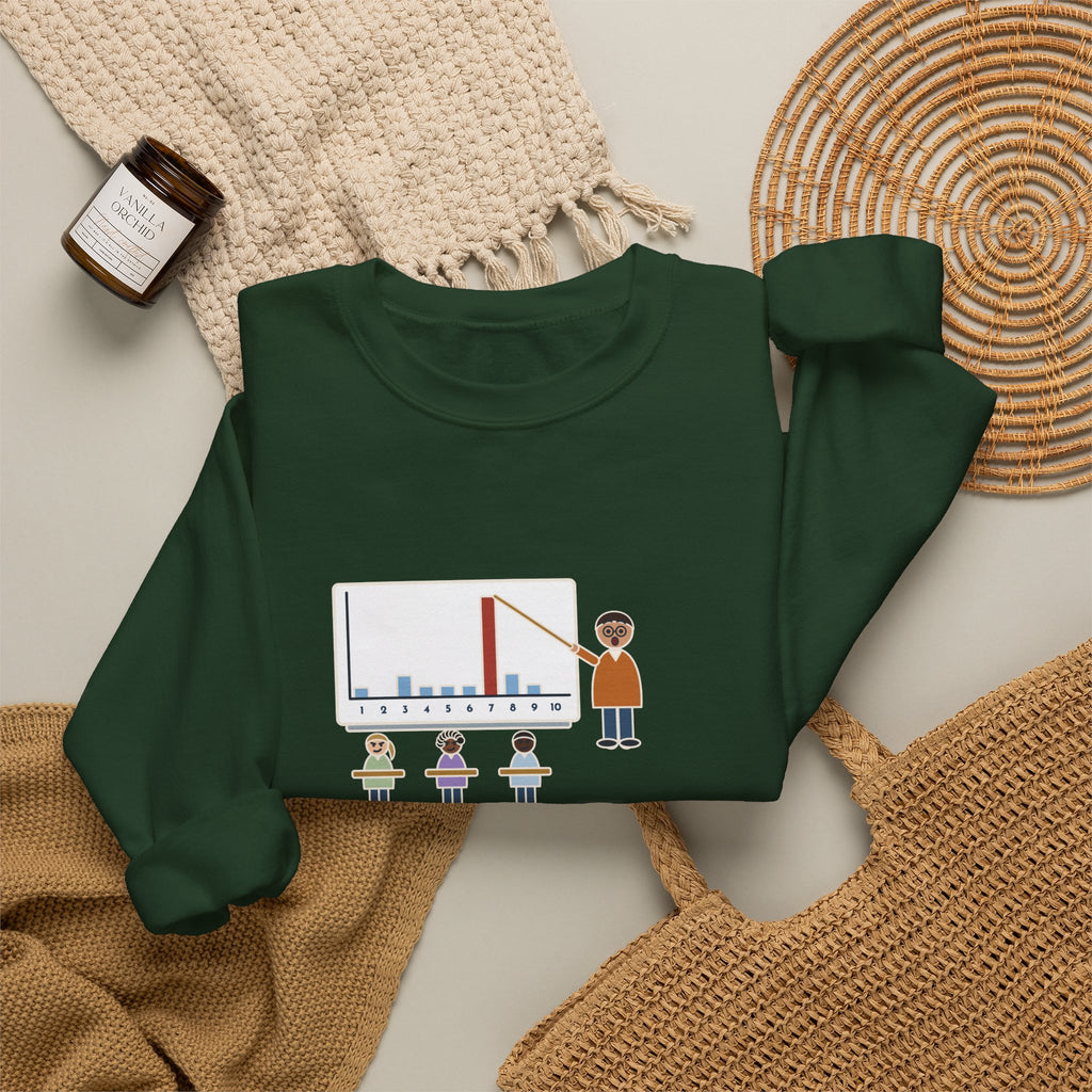 Statistics Teacher Crewneck Sweatshirt - Random Number Bar Chart Spike at Seven