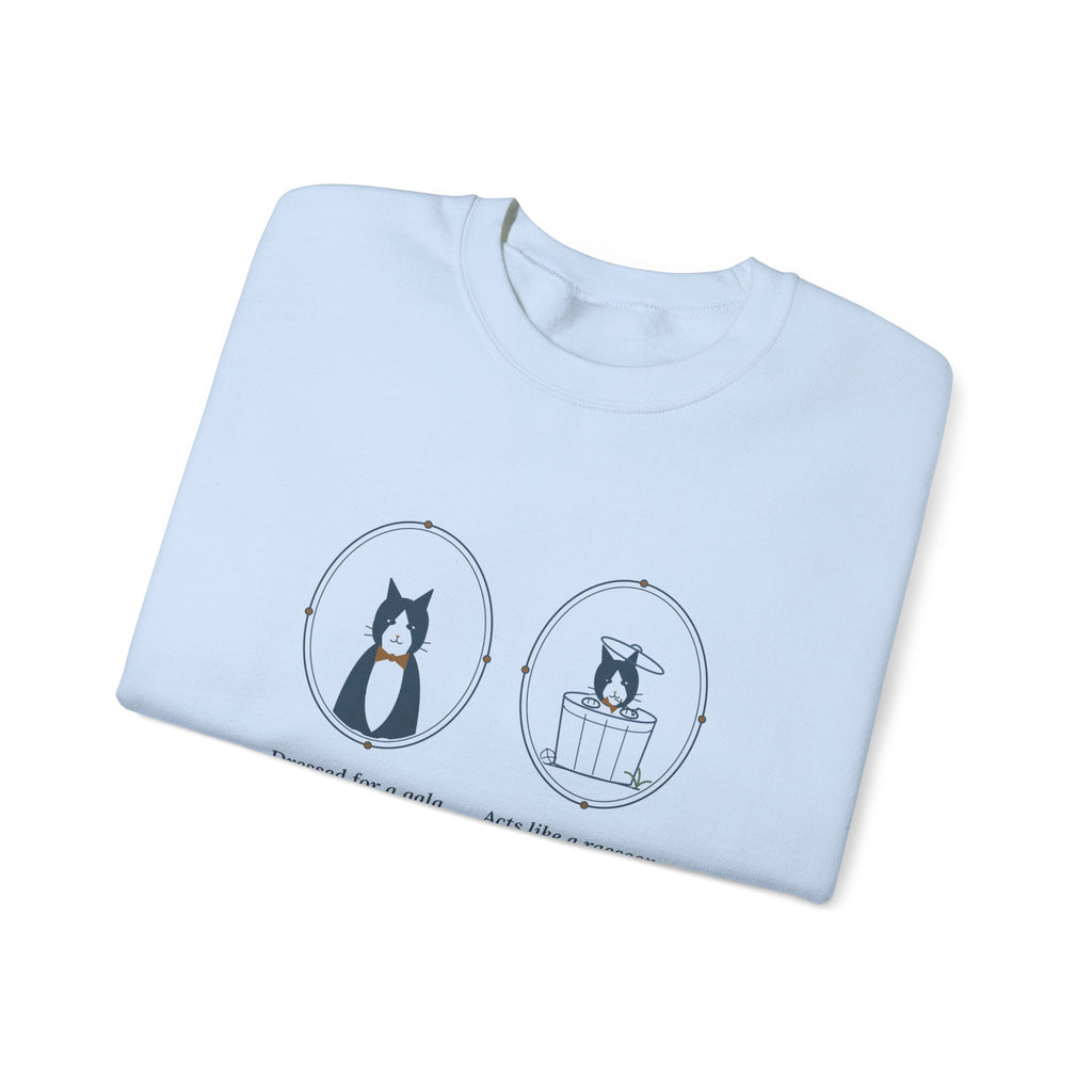 Tuxedo Cat Crewneck Sweatshirt - Dressed for a Gala. Acts Like a Raccoon.