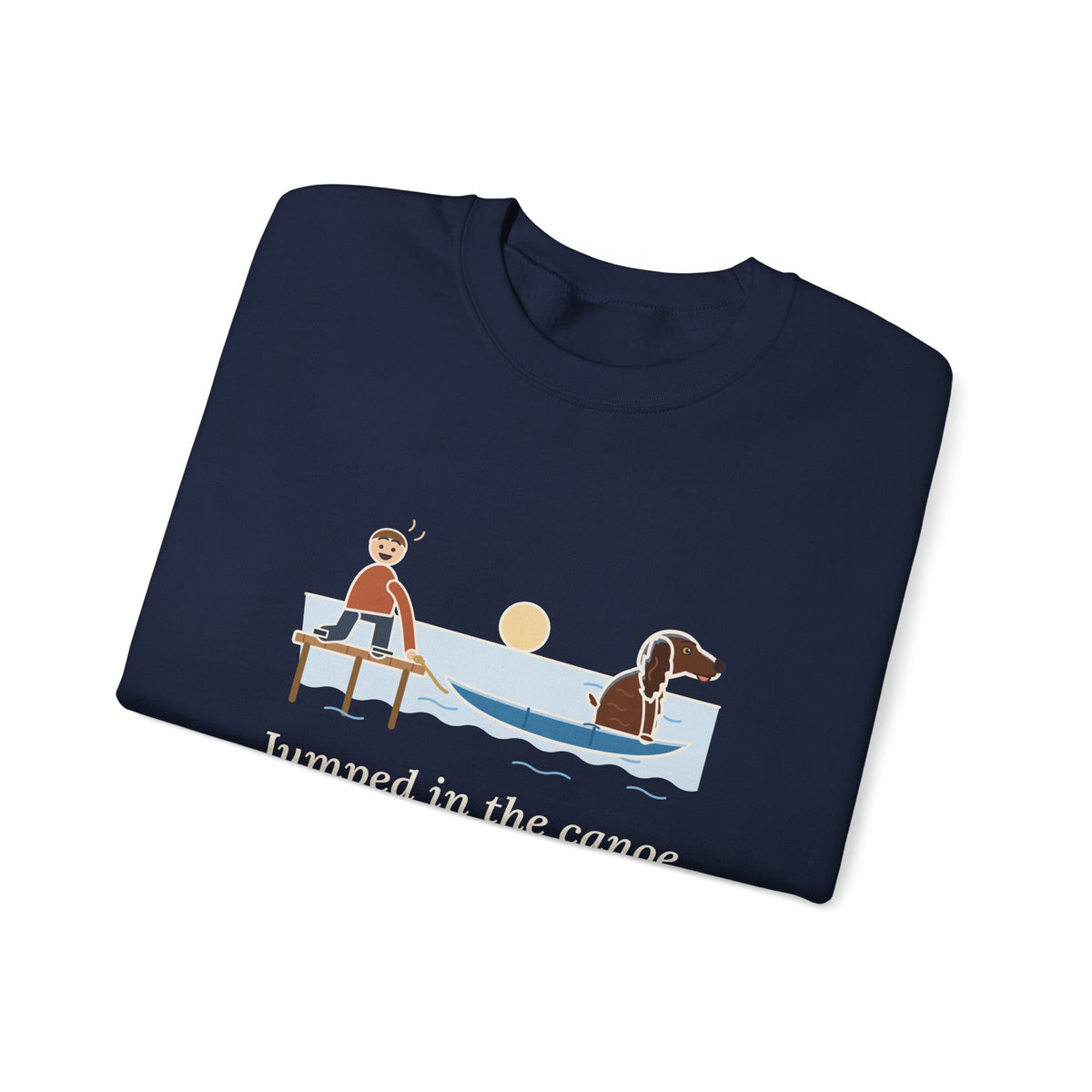 Boykin Spaniel Crewneck Sweatshirt - Seated in the Canoe Before the Rope Came Off