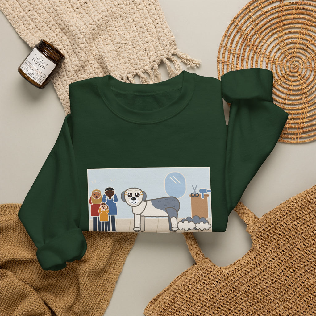 Old English Sheepdog Sweatshirt, Got a Haircut, We Met His Eyes for the First Time, Funny Grooming Day Crewneck