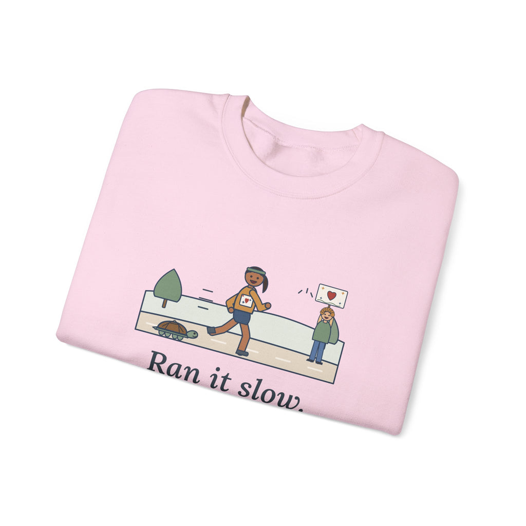 Ran It Slow. Ran It Anyway. Sweatshirt, Running Quote Crewneck, Turtle Pace
