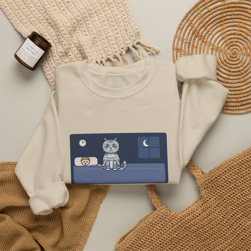 American Shorthair Crewneck Sweatshirt - The 2 a.m. Moth Delivery, Silver Tabby Cat