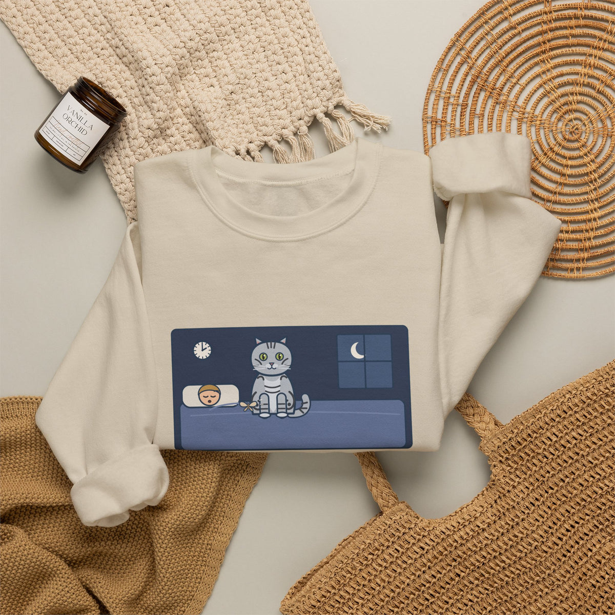 American Shorthair Crewneck Sweatshirt - The 2 a.m. Moth Delivery, Silver Tabby Cat