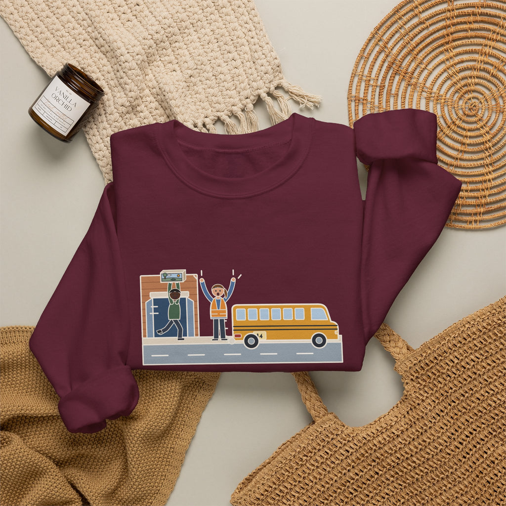 Bus Duty Teacher Crewneck Sweatshirt - Waving Down Bus 14 for the Diorama Kid