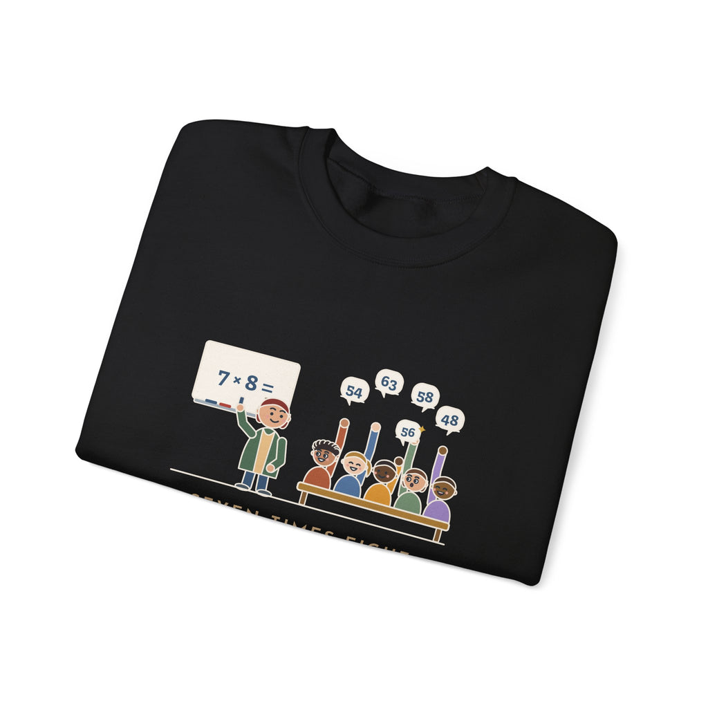 4th Grade Teacher Crewneck Sweatshirt - Seven Times Eight, Thirty Hands Up, Thirty Answers
