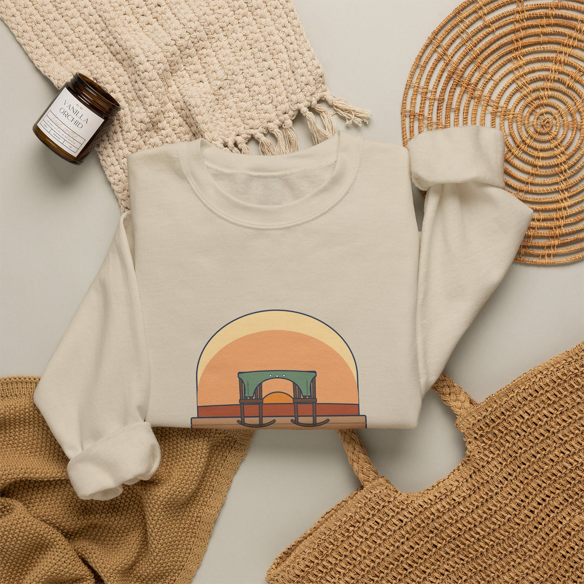 Grow Old Along with Me Sweatshirt, Anniversary Browning Quote Crewneck with Porch Rocking Chairs