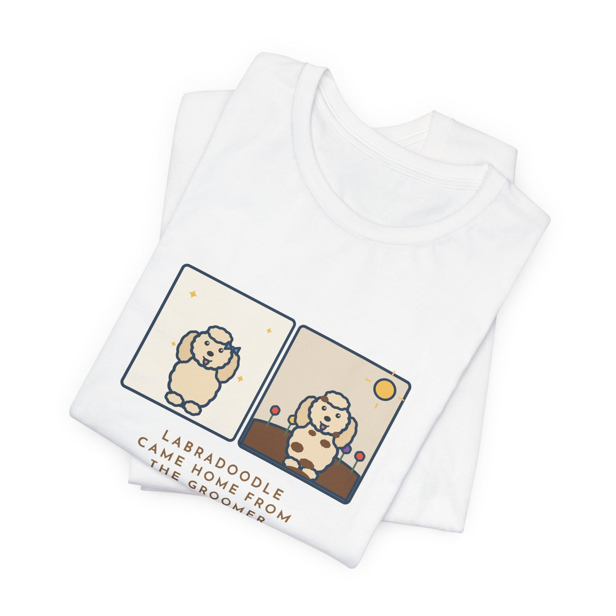 Funny Labradoodle T-Shirt, Came Home from the Groomer Looking Like a Lamb, Rolled in the Garden by Noon, Groomer to Garden Tee