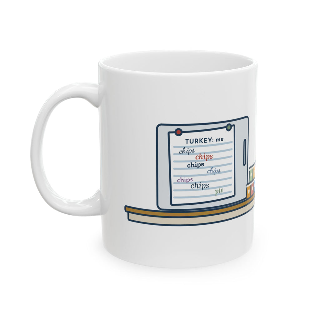 Friendsgiving Mug, Sign-Up Sheet, Eight Guests, Six Wrote Chips, Funny Coffee Mug 11oz
