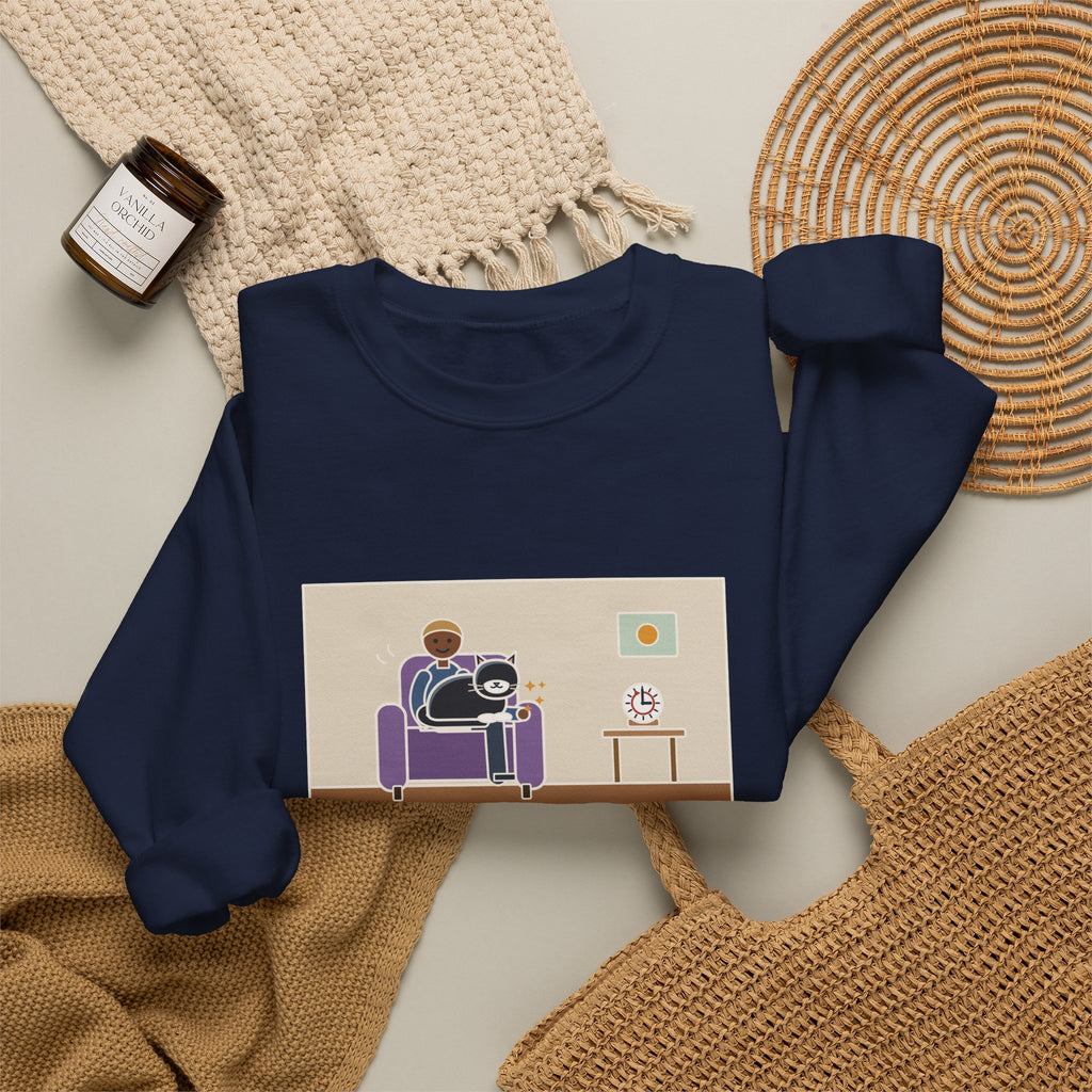 Cat Lap Sweatshirt, His Arm Fell Asleep at Minute Ten, The Cat Stayed Till Minute Sixty, Funny Armchair Hour Crewneck