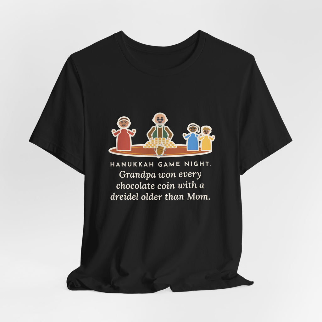 Funny Hanukkah Game Night T-Shirt, Grandpa Won Every Chocolate Coin with a Dreidel Older Than Mom, Living Room Rug Tee