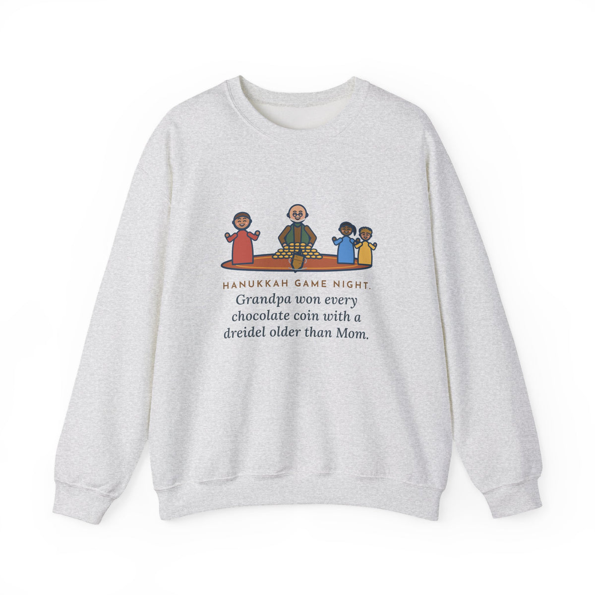 Hanukkah Game Night Sweatshirt, Grandpa Won Every Chocolate Coin with a Dreidel Older Than Mom, Funny Living Room Rug Crewneck