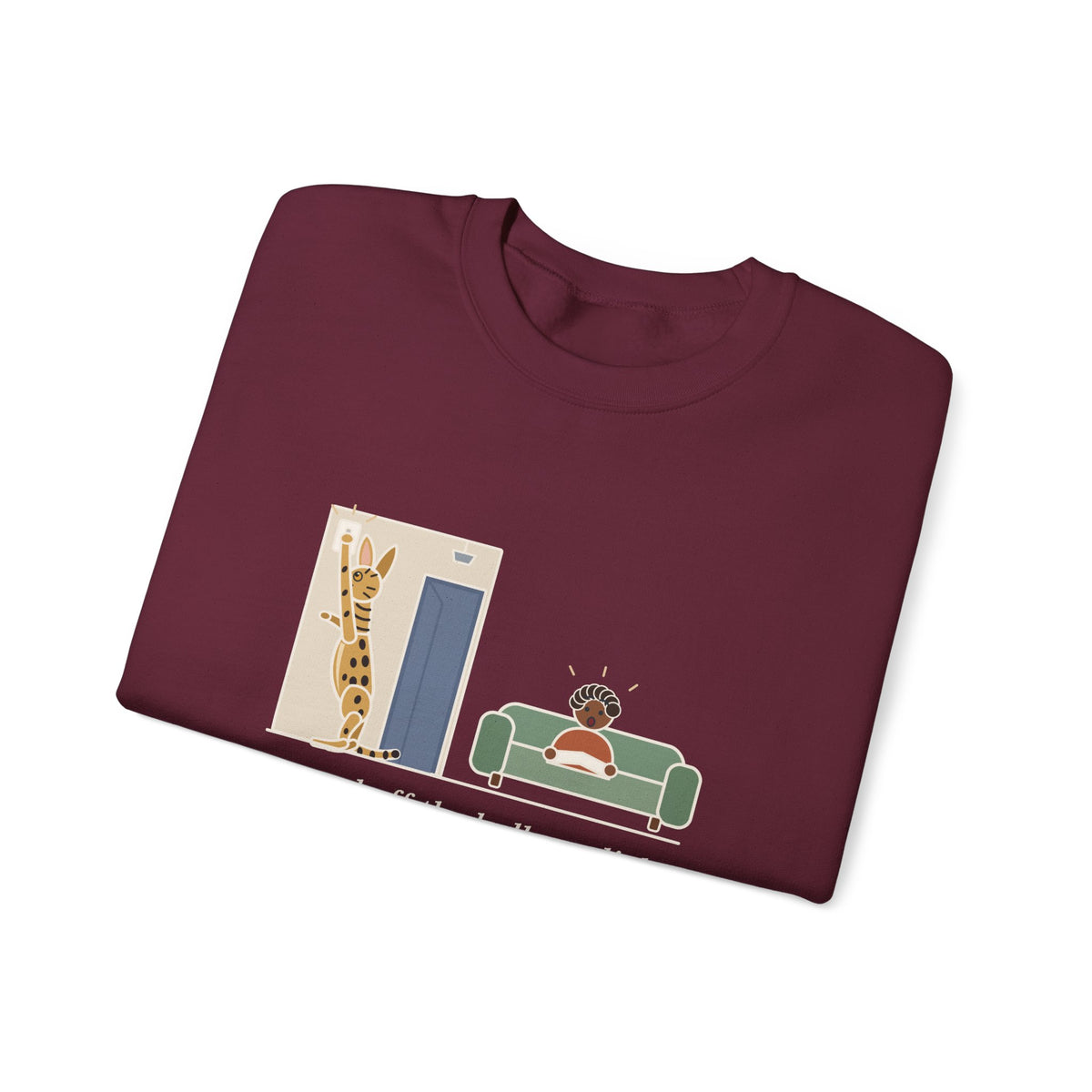 Serengeti Cat Crewneck Sweatshirt - Long-Legged Spotted Cat at the Light Switch