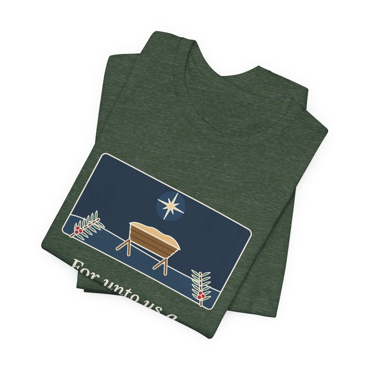 Isaiah 9:6 Quote T-Shirt, For Unto Us a Child Is Born, Christmas Empty Manger Star Tee