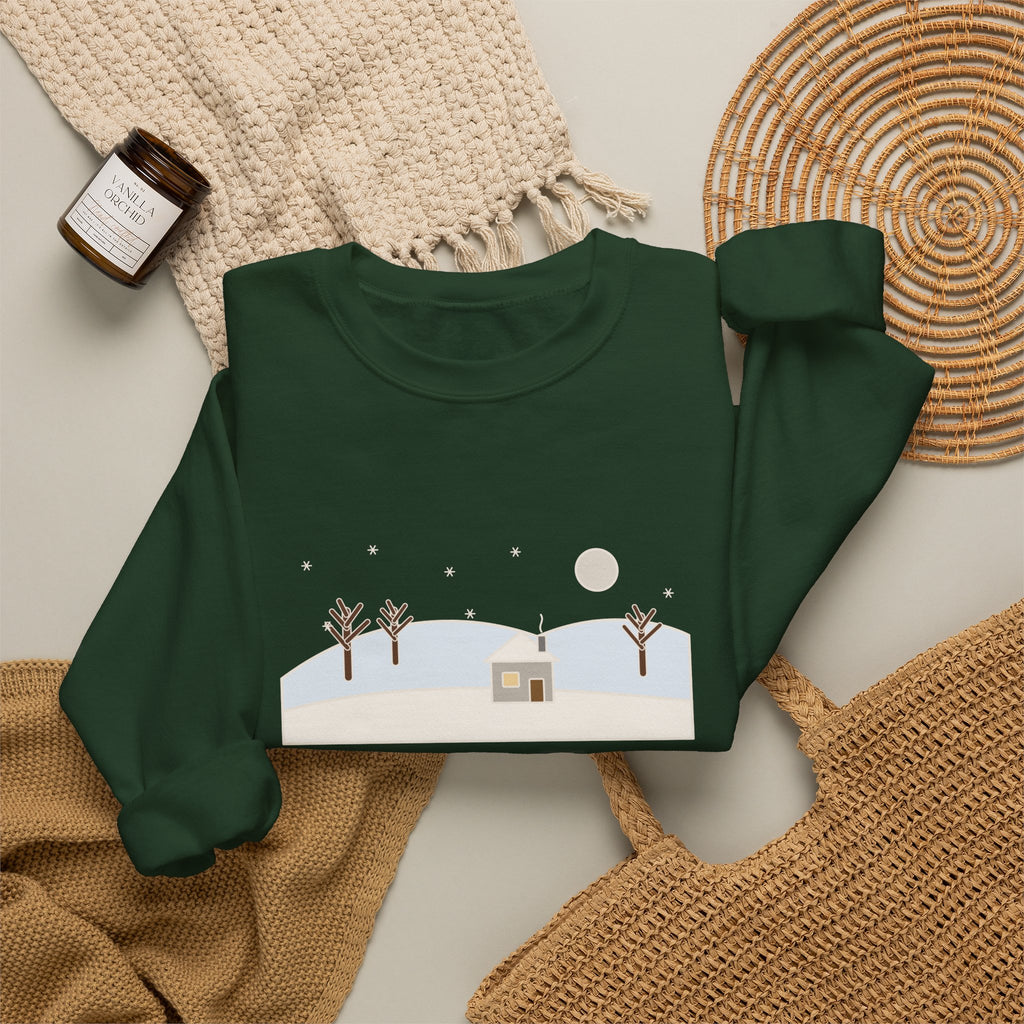 In the Bleak Mid-Winter Sweatshirt, Winter Rossetti Quote Crewneck with Snowy Cottage Hill