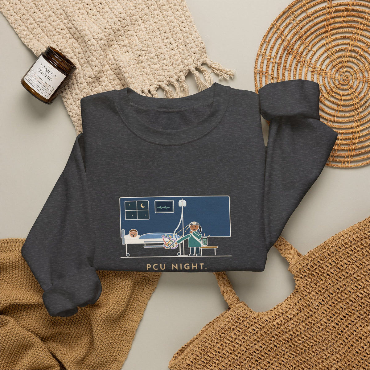 PCU Nurse Crewneck Sweatshirt - Night Shift Untangled the Phone Charger Too