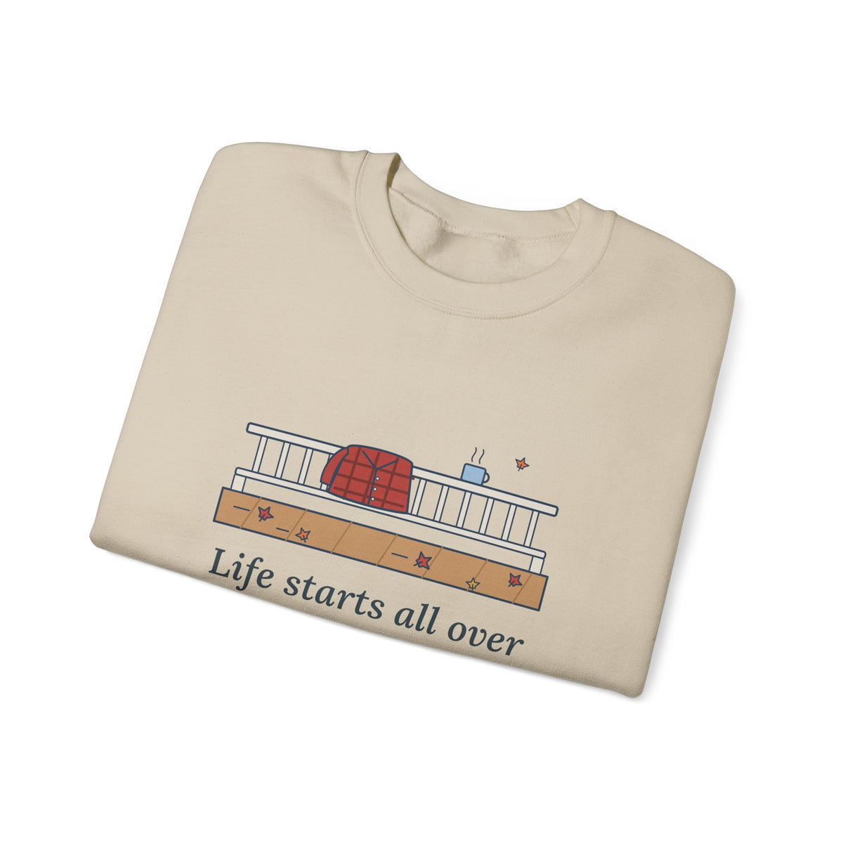 Life Starts All Over Again When It Gets Crisp Sweatshirt, Fall Fitzgerald Quote Crewneck with Porch Morning