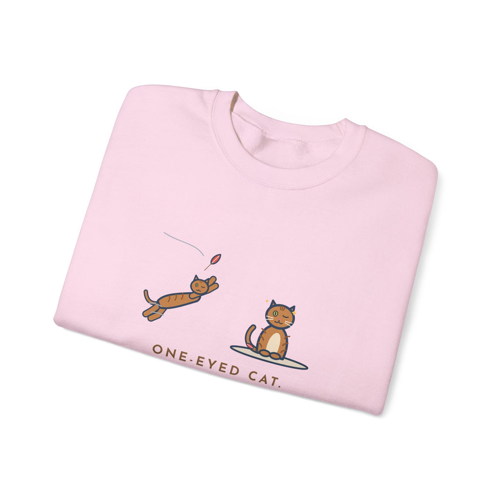 One-Eyed Cat Sweatshirt, Catches Every Toy I Throw and Winks Like It Was Easy, Funny Leap and Wink Crewneck