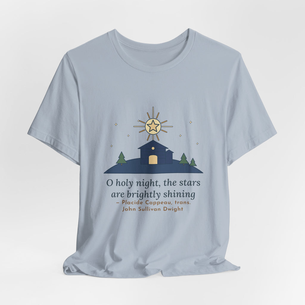 Cappeau Quote T-Shirt, The Stars Are Brightly Shining, Christmas Star over Stable Tee